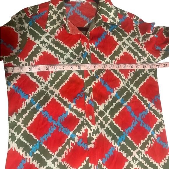 Daniela Corte Vibrant Red and Green Women's Blouse - Picture 4 of 7